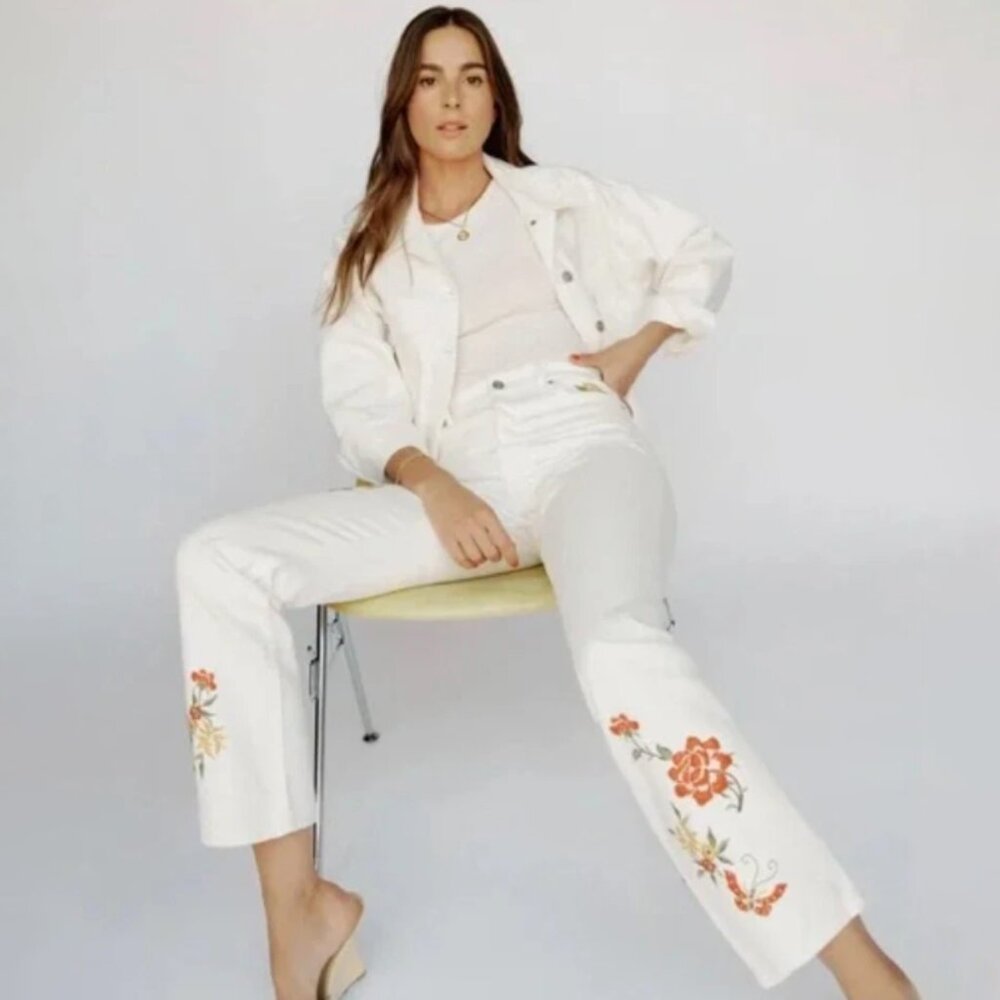 NWT Reformation Embroidered Jeans Cynthia High Rise
